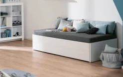 Universalliege Flynn, kreideweiß, ausziehbar zum Doppelbett, 200 x 198 cm