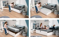 Universalliege Flynn, kreideweiß, ausziehbar zum Doppelbett, 200 x 198 cm
