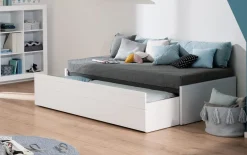 Universalliege Flynn, kreideweiß, ausziehbar zum Doppelbett, 200 x 198 cm