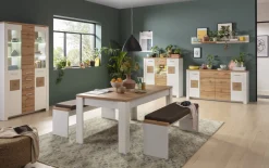 Vitrine Matera, weiß/Altholz-Nachbildung, inkl. LED-Beleuchtung