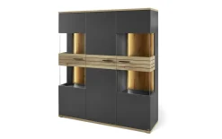 Vitrine QUINCY, anthrazit/Eiche-Nachbildung, inkl. LED-Beleuchtung