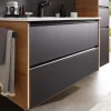Waschbeckenunterschrank Bordeaux, schwarz/Eiche Halifax-Nachbildung, inkl. LED-Beleuchtung