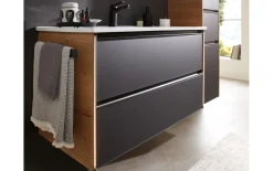 Waschbeckenunterschrank Bordeaux, schwarz/Eiche Halifax-Nachbildung, inkl. LED-Beleuchtung