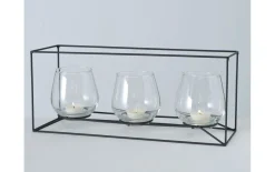 Windlicht Paolo, Metall schwarz, Glaseinsatz transparent, 15 cm