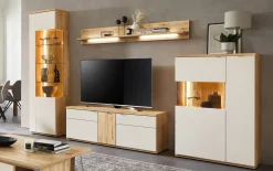 Wohnwand Bergen, Risseiche/Sandbeige