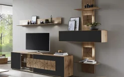 Wohnwand Caya, Kerneiche Umato gebürstet, Mattglas anthrazit