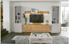 Wohnwand Kira System, grau, Asteiche furniert